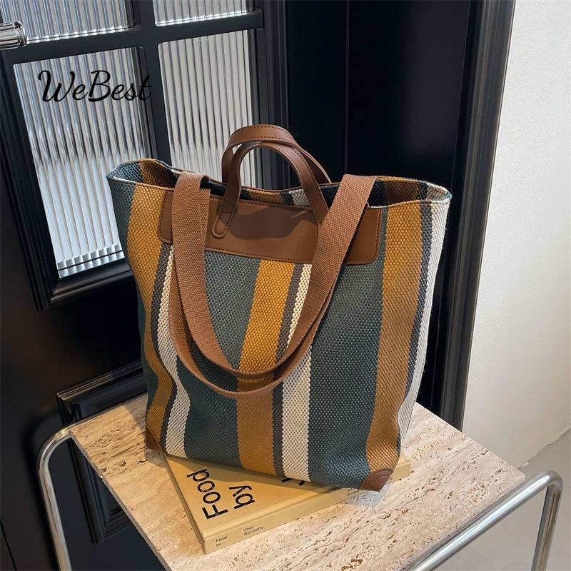 

Autumn New Striped Canvas Bag Casual Single-shoulder Travel Handbag синий