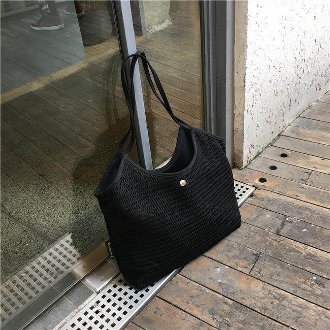 

Полотняна пляжна сумка в корейській версії жіноча маленька свіжа рибальська сітка великої ємності портативна сумка для покупок через плече чорний