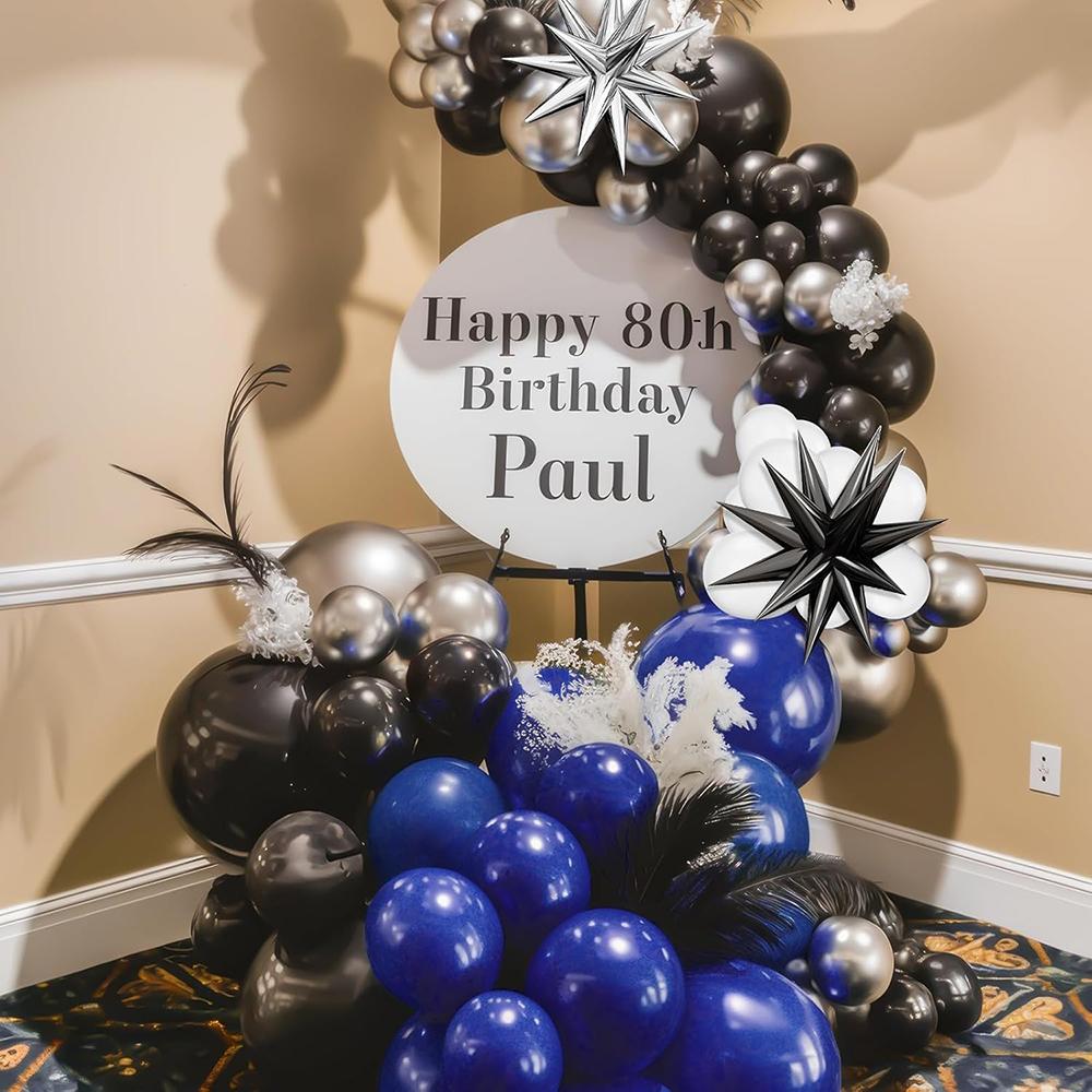 Blue Theme Balloon Kit Arch Royal Blue Black White Silver Balloons Garland Exploding Star Foil Globos Birthday Party Decoration