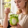Ceramic Seasoning Container Cabbage Shaped Lard Jar with Lid Spoon, 350ml Kitchen Sealed Shape Spice Container, Multi Purpose Storage Pot for