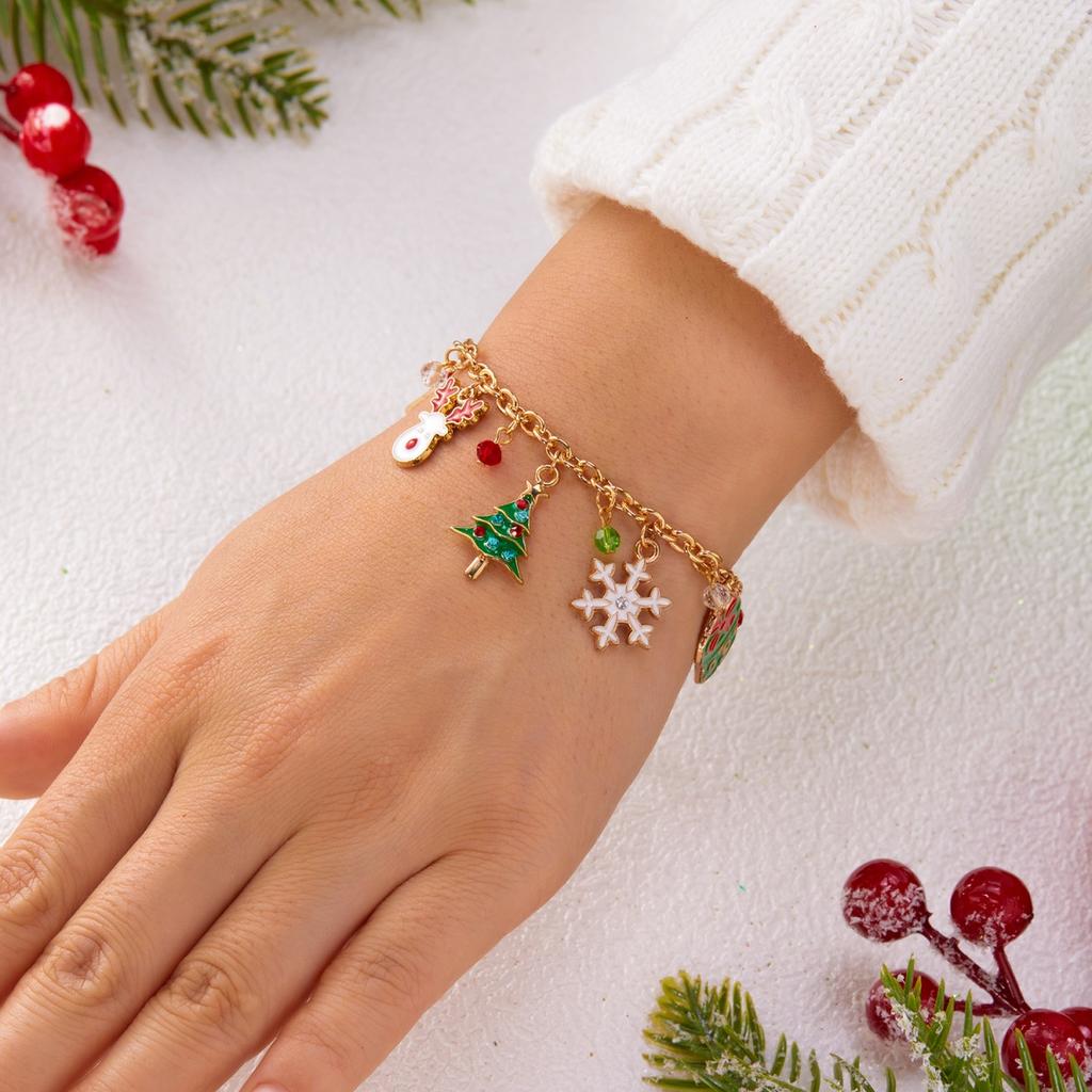 Christmas Snowflake Tree Deer Glove Gift Box Bulb Bracelet Santa Claus Snowman Crutch Bell Wreath Bangle For Women Men Jewelry