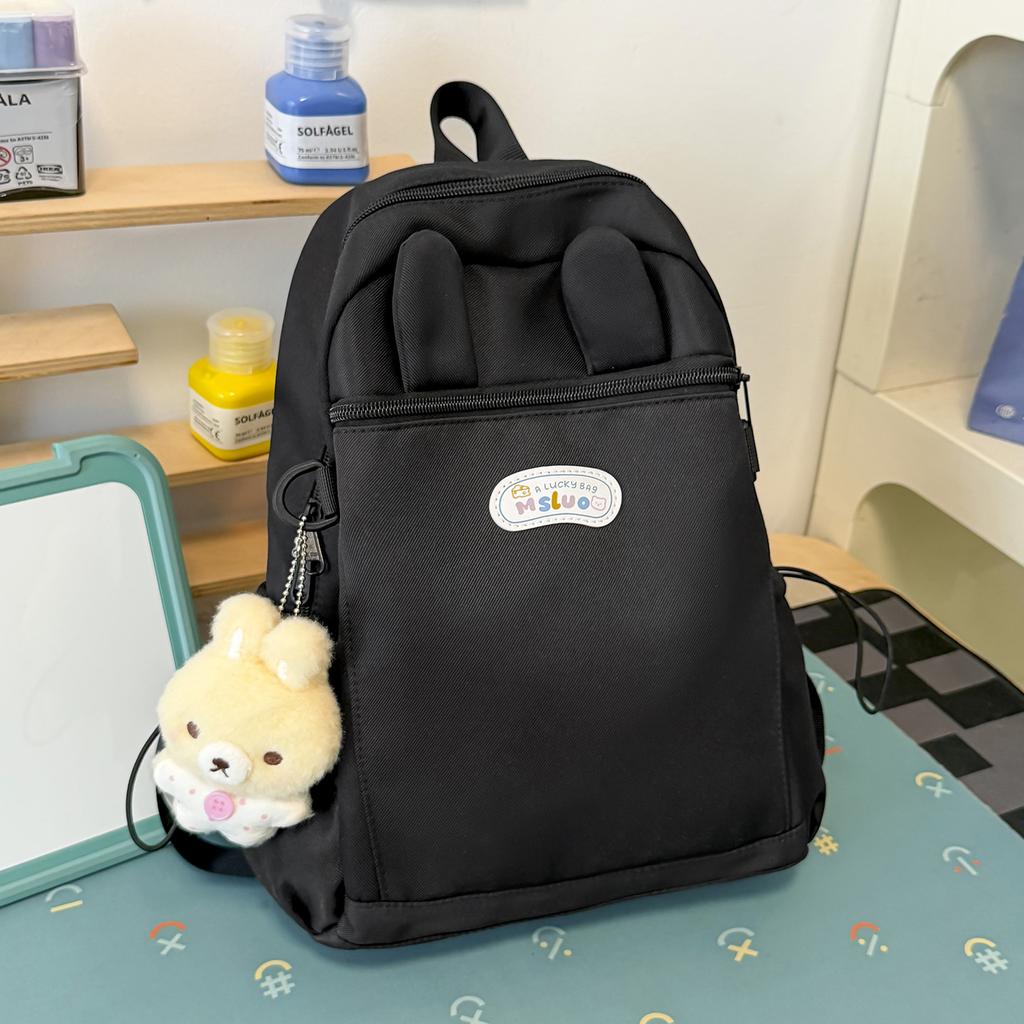 Schoolbag milk fufu color matching three-dimensional rabbit ear backpack soft cute girl holiday girlfriends travel fresh age reduction small backpack