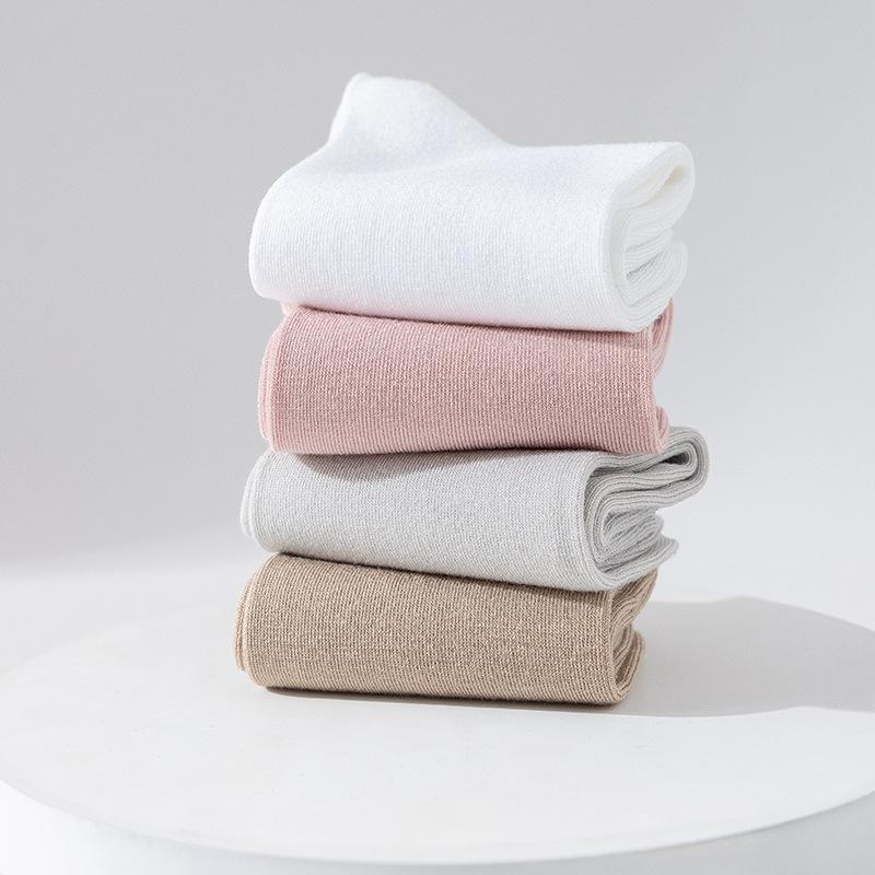 Female Spring and Summer Pure Color All Build Absorb Sweat Breathable Boneless Tube Socks