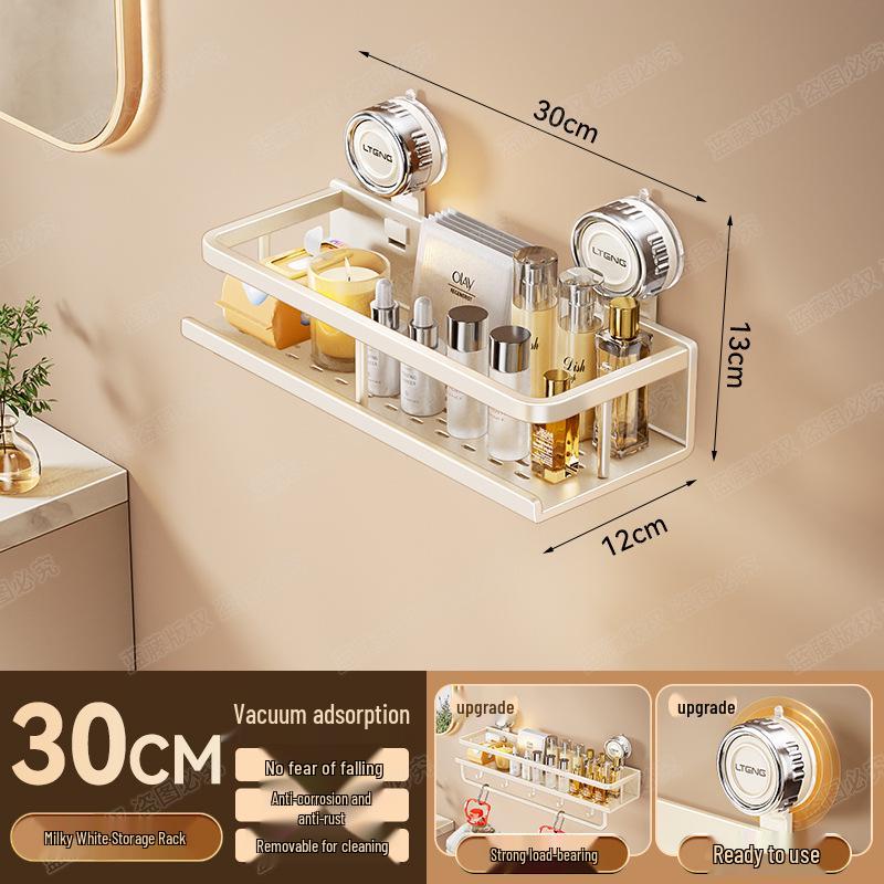 Wall-Mounted Aluminum Suction Cup Towel Rack & Bathroom Storage Shelf