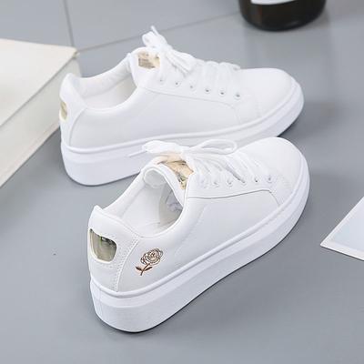 Damen Freizeitschuhe Neuer Frühling Weiße Sneaker Atmungsaktiv Blumen Schnür-Sneaker Damen Schuhe Mode Bestickt