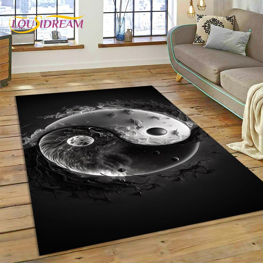 HD Nature Yin Yang 3D Chinese Tai Chi Bagua Rug Carpet for Living Room Bedroom Decor,Non-slip Decoration for Sofa Doormat Gift