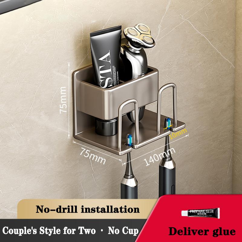 Metal Toothbrush Storage Rack Wall-Mounted U-Shaped Card Slot Electric Toothbrush Holder Razor Cup Shelf Bathroom Organizer