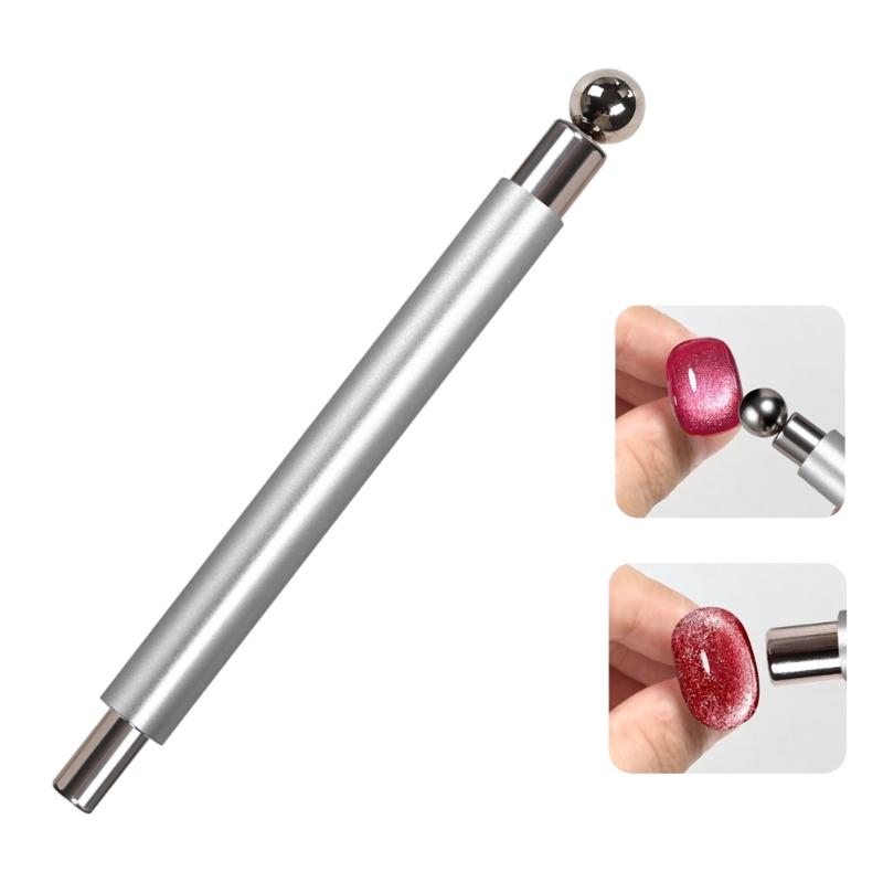 Профессиональная магнитная палочка с двойной головкой для дизайна ногтей, алюминиевая ручка для быстрого дизайна, портативный инструмент для ногтей серебряный