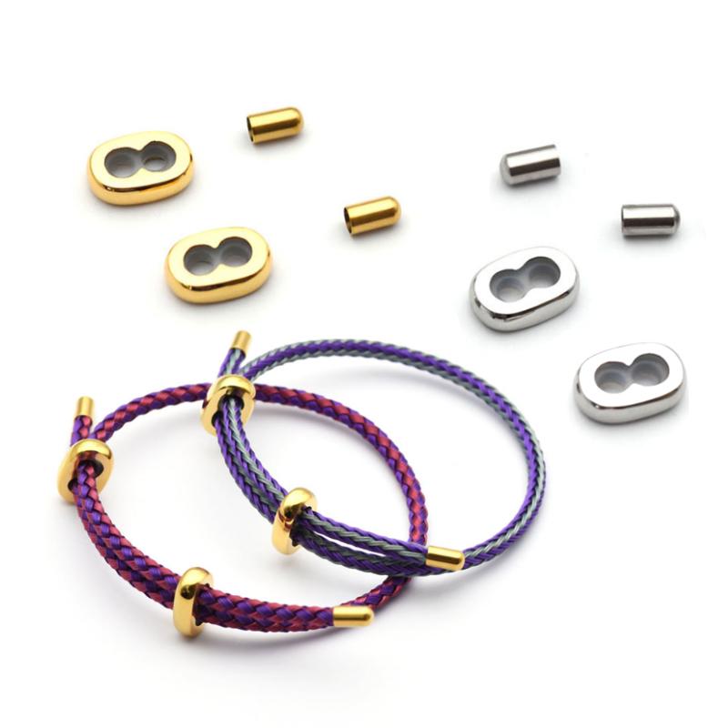 20pcs Double Hole Adjustment Beads End Caps Non-slip Silicone Ring Stainless Steel Stopper Spacer Beads for Jewelry Making DIY