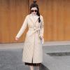 Down Cotton Lining Fashionable Women's Autumn Winter Warm Coat Long Belt Slim Fit Diamondback Jacket