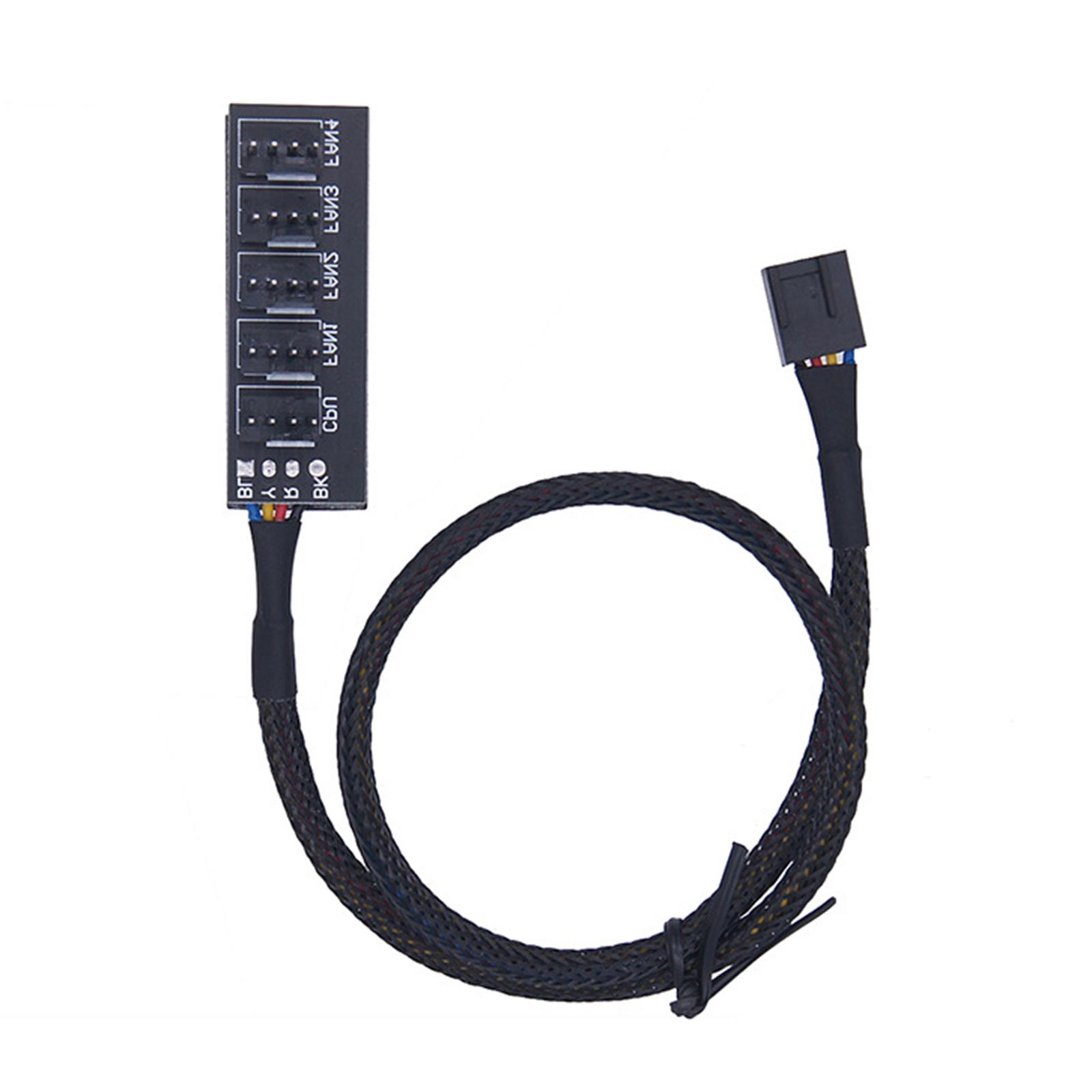 

Адаптер-концентратор вентилятора PWM, 5-канальный разветвитель для 4-контактных материнских плат компьютера, контроллер скорости вращения вентилятора с 40-сантиметровым плетеным кабелем