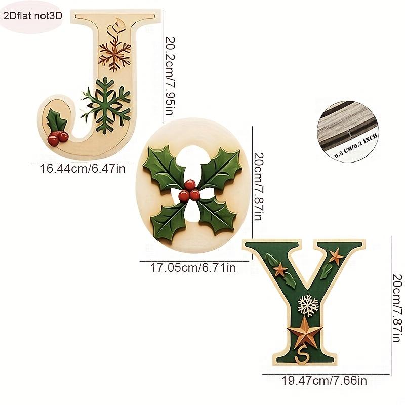 

3pcs Rustic Holiday Wooden Wall Decor Christmas Wreaths Front Door, with JOY Indoor and Outdoor Ornamentation Thanksgiving