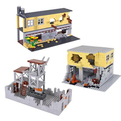 WW2 Ruins Building Blocks Destroyed House War Scene Gunfight Guard Abandoned Construction Assemble Bricks Toys For Boys Gifts