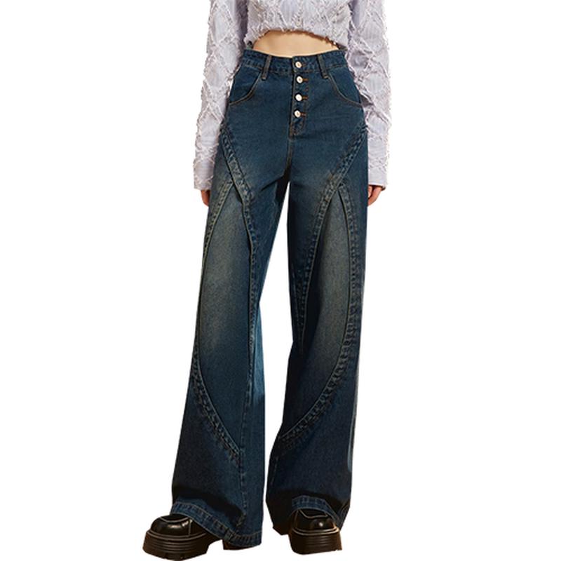

UNIFREE Retro Patchwork Wide-Leg Jeans S