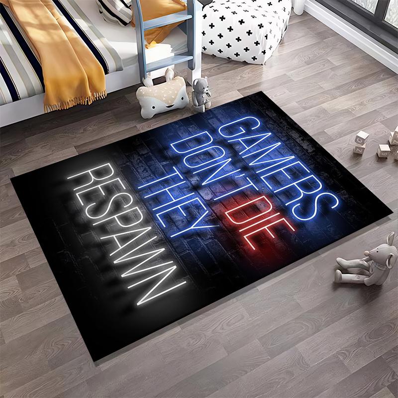 "Gamers Don't Die They Respawn Neon Text Carpet, Gaming Room Decor" Suitable for Use As an Anti-slip for Living Room Bedroom Sofas