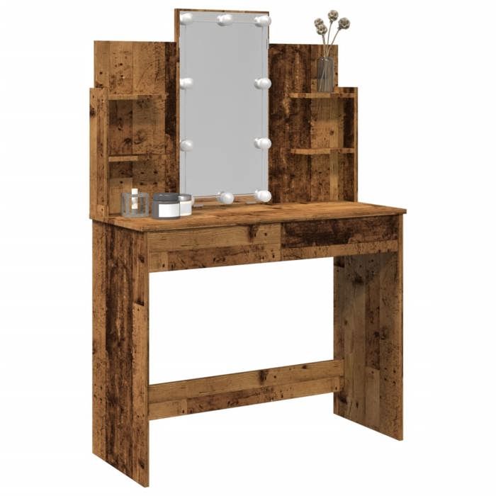 VidaXL Dressing Table with LED Lights Old Wood 96x40x142 Cm, Makeup Table, Jewelry Table, Dressing Table with Mirror, 857025