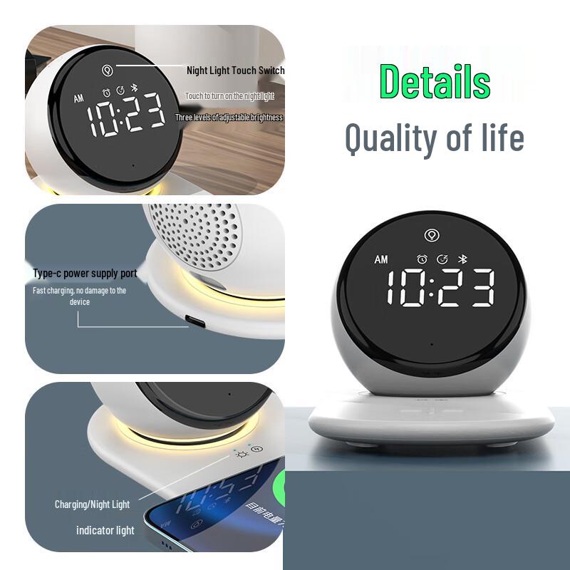 SZK-A8 Wireless Charging Bluetooth Speaker with Clock