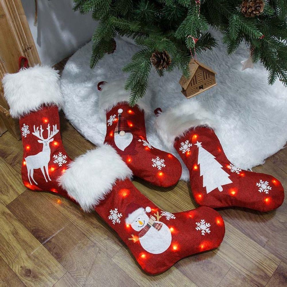 Large Size Christmas Stockings Glowing Christmas Tree Gift Candy Bag Fireplace