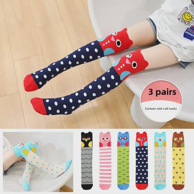 Kids' Cute Cartoon Knee-High Socks for Spring & Autumn - Mid-Tube, Long Pile Socks for Girls & Babies