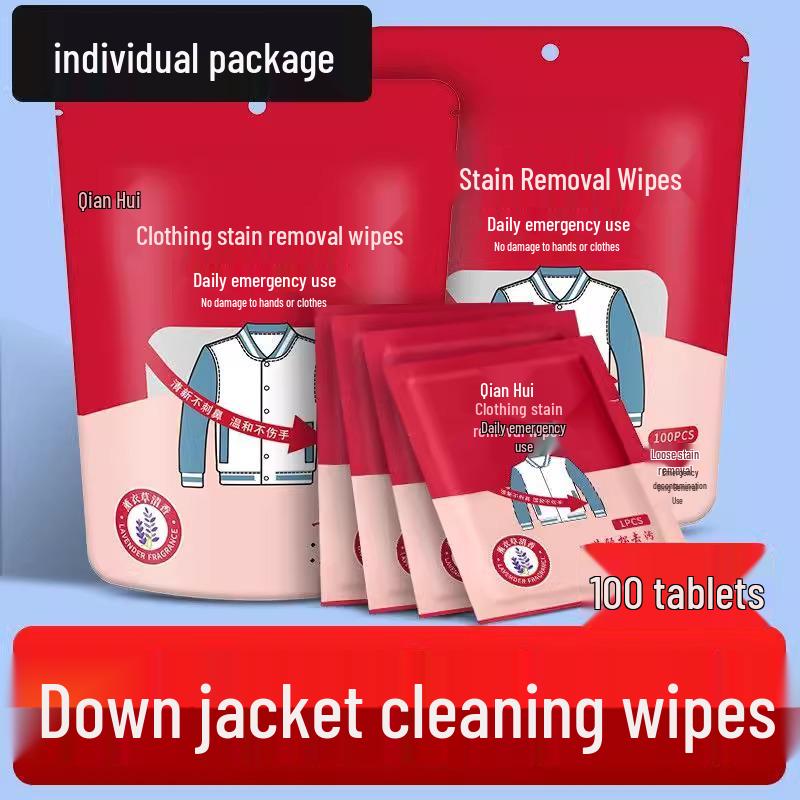 Portable No-Rinse Down Jacket Stain Remover Wet Wipes for Oil and Clothing Stains