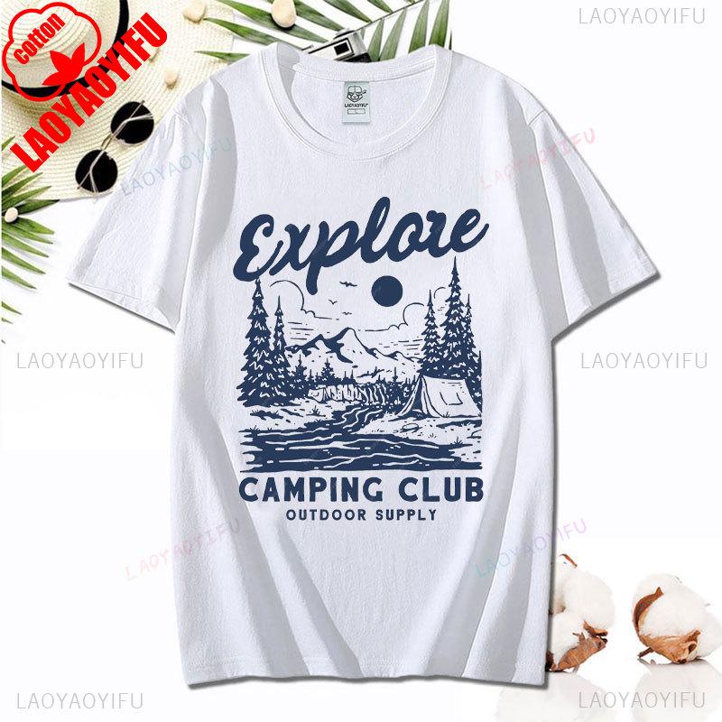 Love Camping I Hate People Vintage Funny T-Shirt Unisex Tees Camping Hiking Short Sleeve Tops Camper Gift Cotton O-Neck T-Shirt