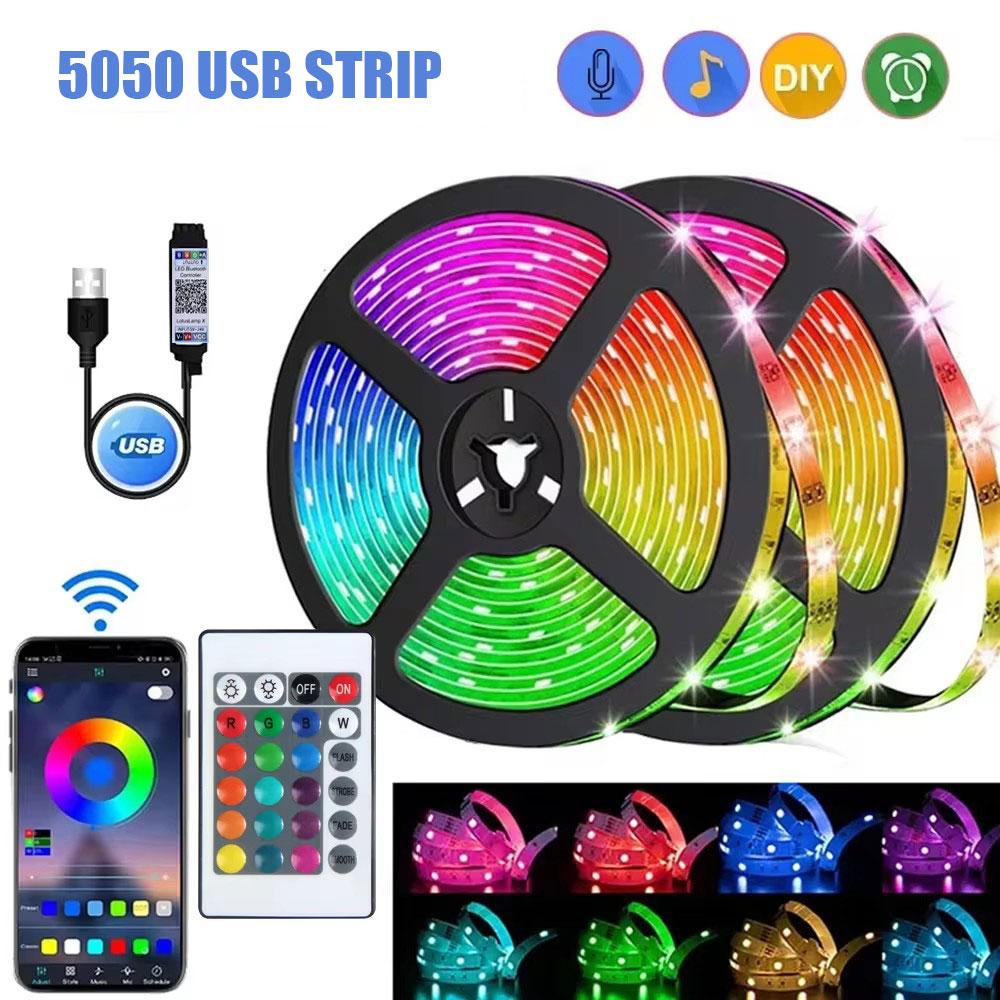RGB LED Strip Light 5050 IR Remote Control USB Direct-Plug Light Strip 24-Key Control High-Brightness Festival Atmosphere Light