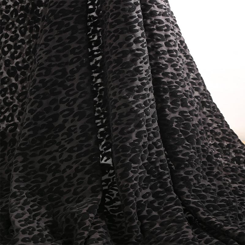 1/2/3 Jardas Cor Preta Tecido de Malha com Flocagem Spandex Leparod Elástico Tecidos de Rede Africanos Tecido George Nigéria para Costura DIY