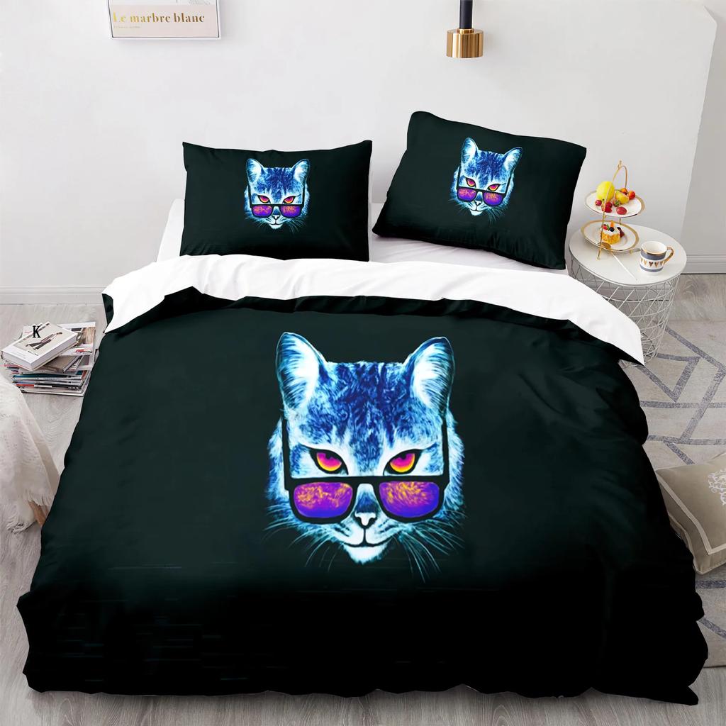 Colorful Cat Duvet Cover Cute Cats Pattern Creative Color Design For Children Boys Girls Bedroom Decorative Animals Queen King