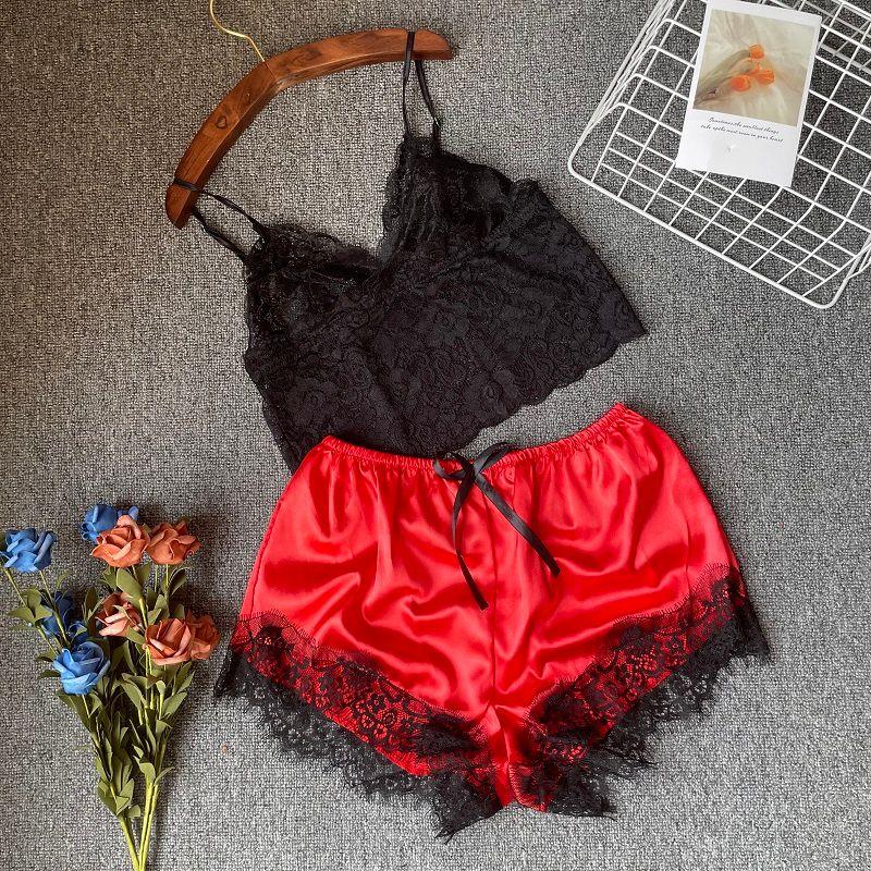Women's Lace Pajama Set Export Sexy Elegant Pullover Lace Sleeveless Lace Suspenders Pajamas