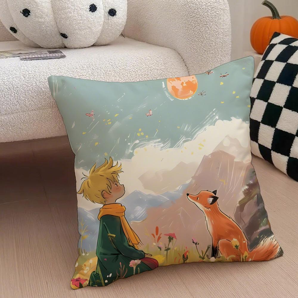 Healing The LLittle Prince Painting Fairy Tale Cushion Cover Throw Pillow Cover Hidden Button Durable Polyester Chair Cushion