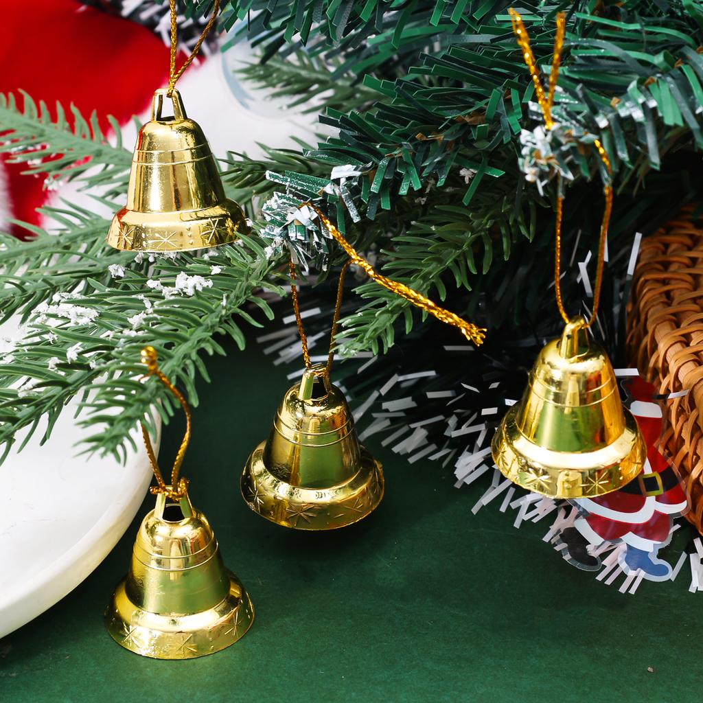 6/120pcs Christmas Bell Ornaments Gold Plastic Bells Xmas Tree Pendants New Year Party Hanging Decoration DIY Crafts Accessories