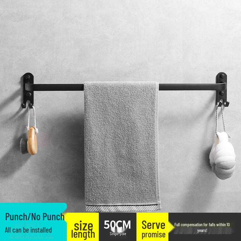 Černý hliníkový koupelnový držák na ručníky bez vrtání s třípatrovou policí a věšákem