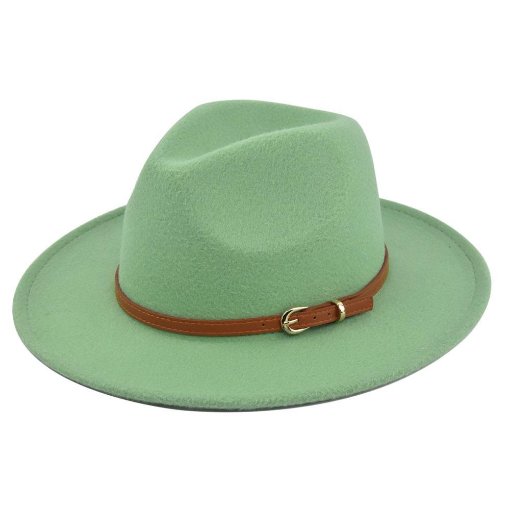 Retro jazz hat, dark khaki belt, woolen hat, cowboy ancient black woolen hat, flat brim hat