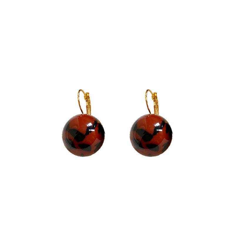 Hong Kong Style Rendering Resin Round Leopard Print Ear Buckle Retro High-end Sense Unique Earrings Personality Temperament Earrings Women
