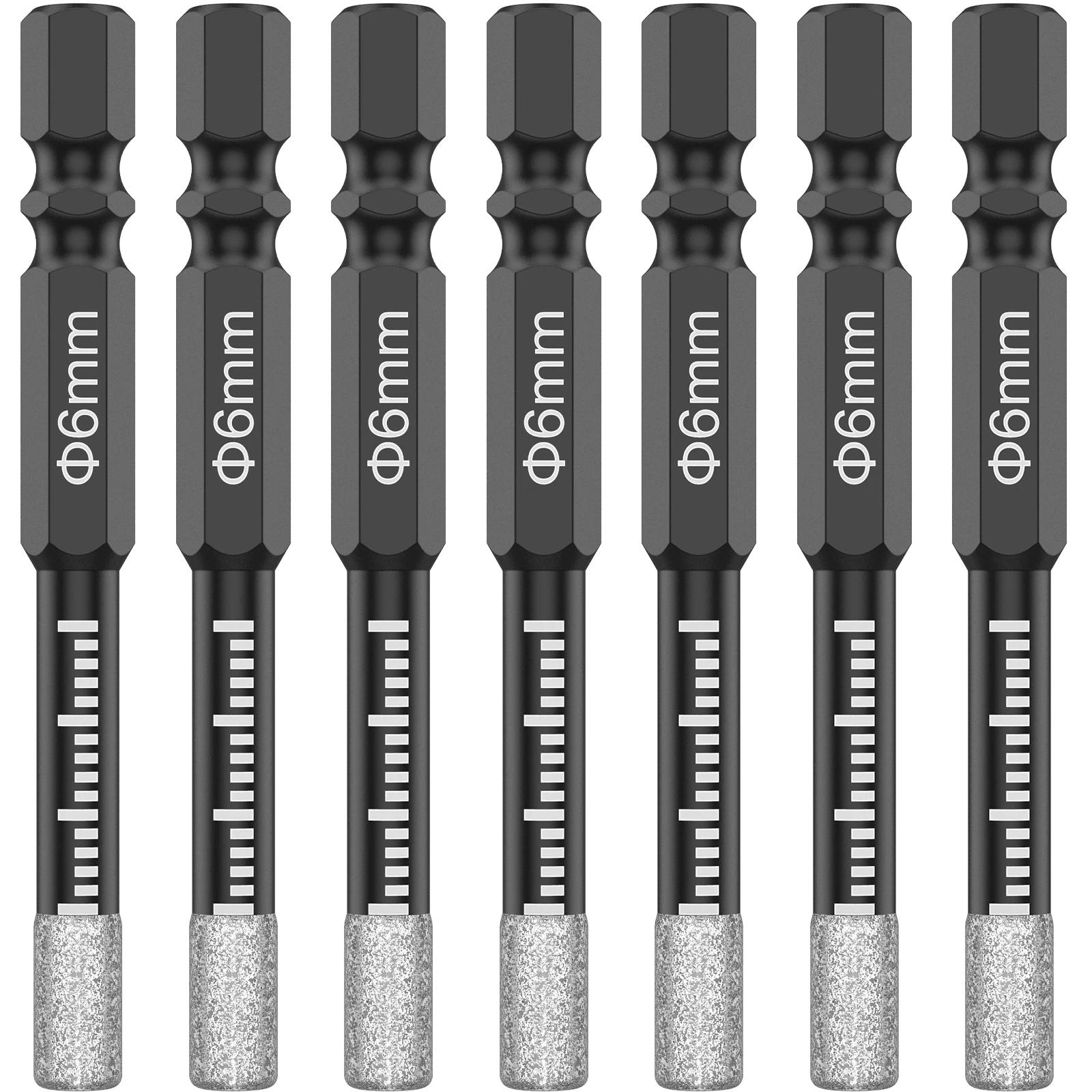 

7 шт. 6 мм алмазные сверла для сухого сверления, вакуумная пайка алмаза с быстросменным шестигранным хвостовиком для фарфора, гранита, плитки, мрамора, бетона 6mm&Hexagonal зелёный