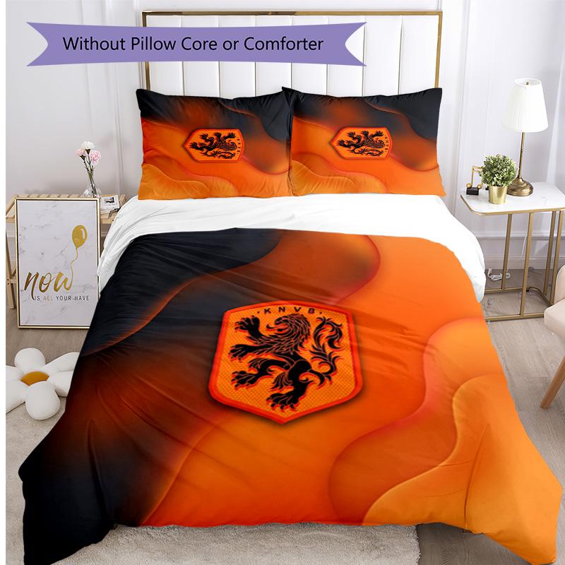 Netherlands Football Printed Bedding 3 Piece Set Cozy Breathable Bed Cover Set as Housewarming Holiday Gift