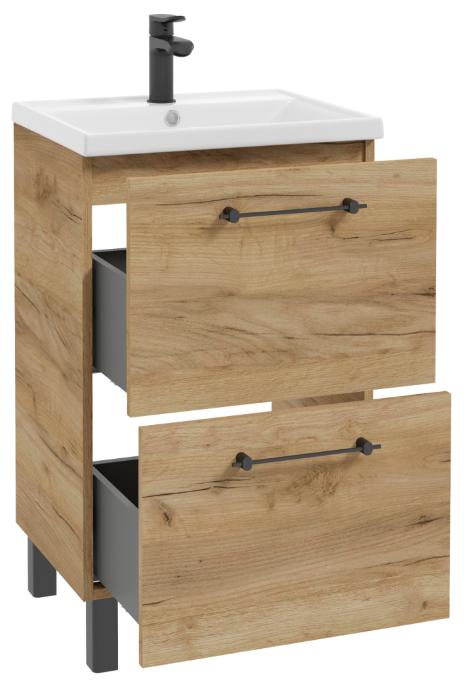 Bathroom cabinet with sink and 2 drawers 60x80cm Standing Oak Craft Cassandra