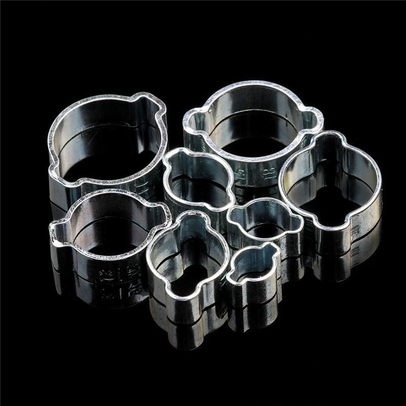 80PCS Double Ear Clamp O Clips Crimp Clip Air Silicone Petrol Water Fuel Hose Pipe Galvanized Iron Hose Clamps Cinch Clamp Ring
