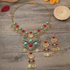 Western Jewelry Set Ethnic Vintage Imitation Turquoise Coin Tassel Necklace Earrings for Women Party Accessories