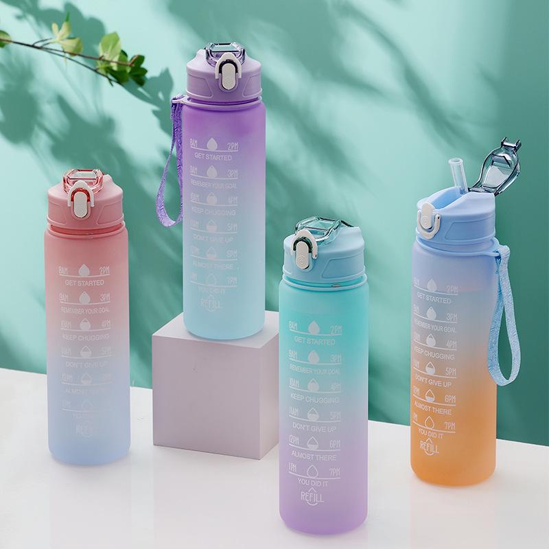 Two-Piece Gradient Plastic Water Cup with Straw - Large Capacity Space Cup