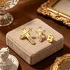 LIKGREAT Luxury Corrosion Carved Cross Brooch Steel Gold Color Tone Rhinestone Inlaid Religious Suit Pin Fashion Jewelry Gift