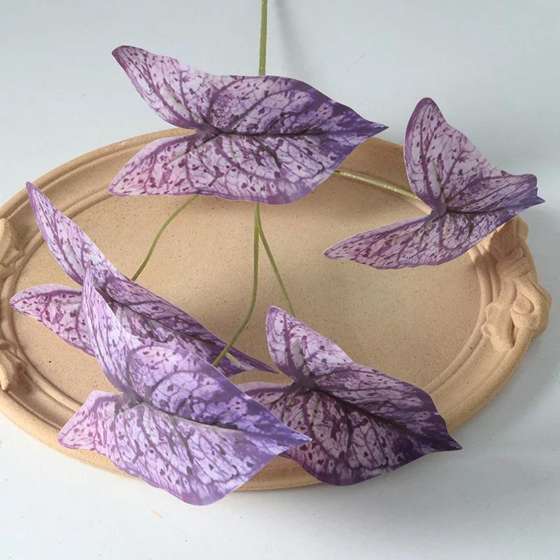 50cm Artificial Plants Film 5 Forks Colorful Taro Leaves Table Decorative Simulation Green Plant Leaf Wedding Decoration Floral