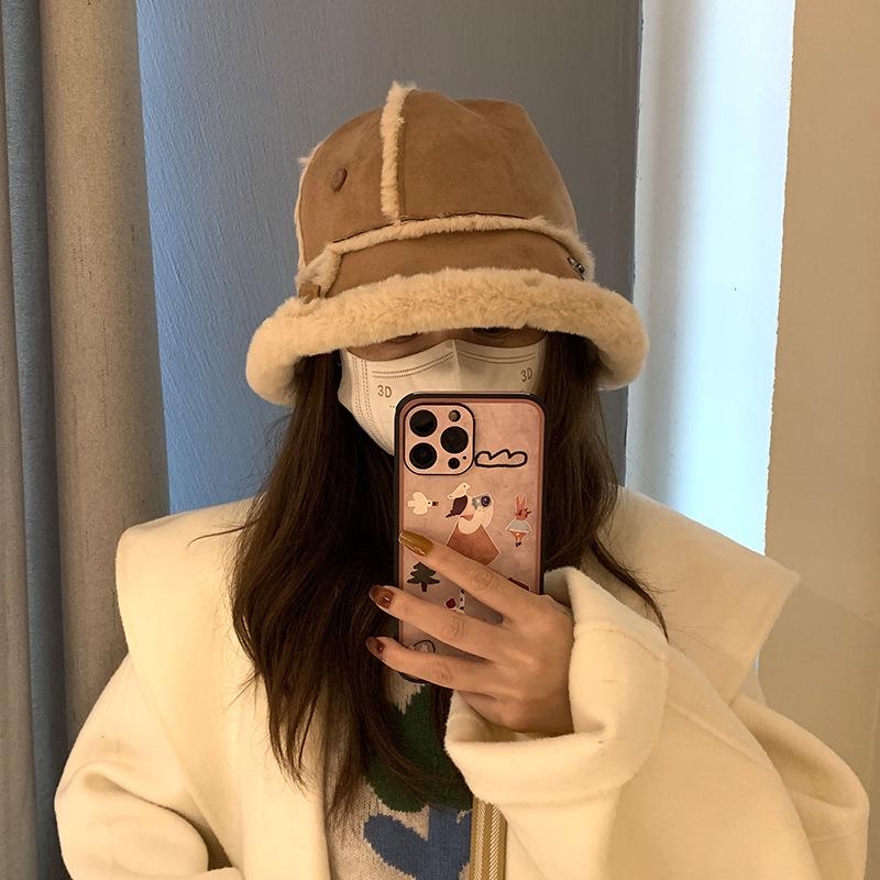 Панама женская зимняя большой окружности головы двусторонняя бархатная с маленьким плюшем осень-зима One Size