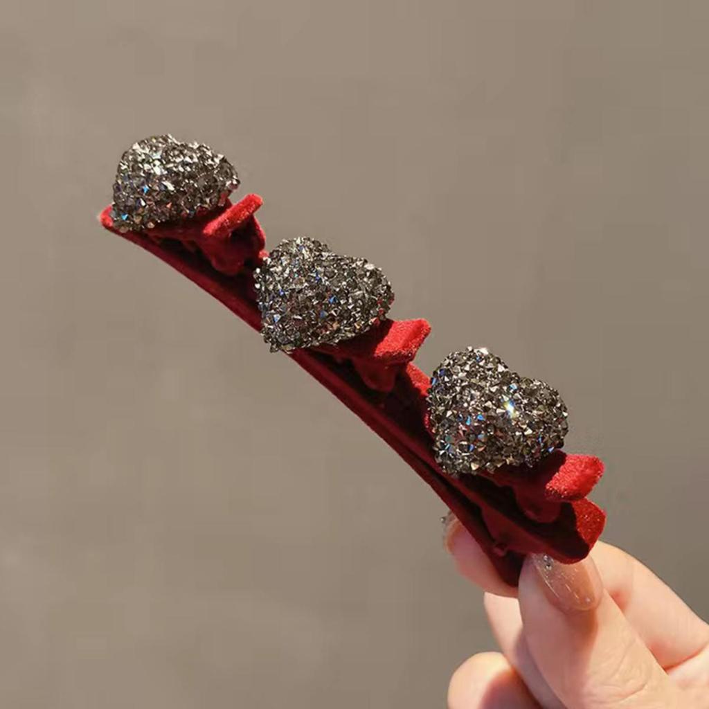 Grzywka z flokowanego materiału, klips boczny, kryształowe serce miłości, wsuwki do zaplatania włosów, kobiety, dziewczynki, spinki do grzywki, akcesoria do włosów