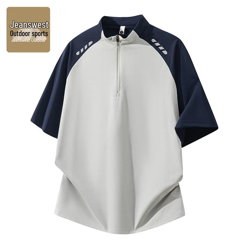 Jeanswest Outdoor Men s Short Sleeve Stand Collar Colorblock T-Shirt 3XL