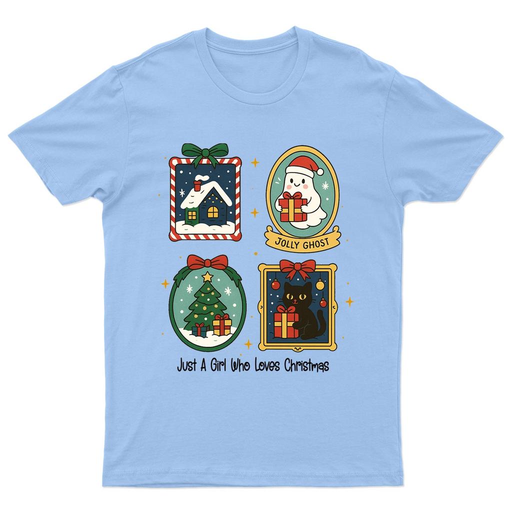 Just A Girl Who T-Shirt Unisex Gift Retro Seasonal Funny Xmas Santa Womens -b