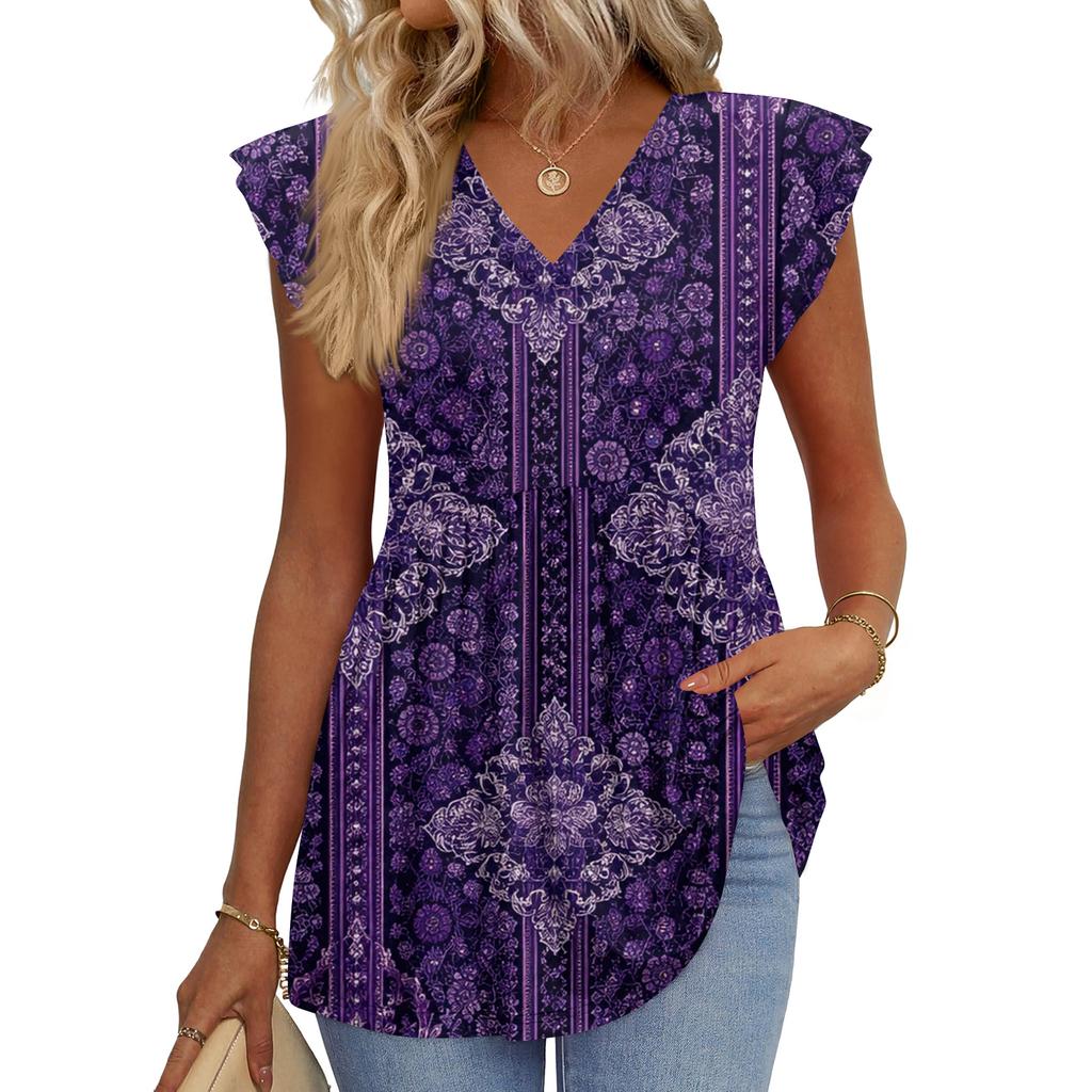 Womens Tops Fashionable V-neck Ruffled Sleeve Short-sleeved T-shirt Business Blouses