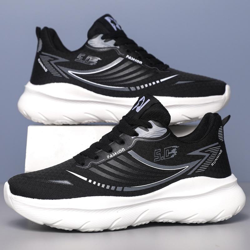 Sneakers Four Seasons Flying Woven Mesh Running Shoes Teenagers and Color Matching Thick-soled Breathable Shoes