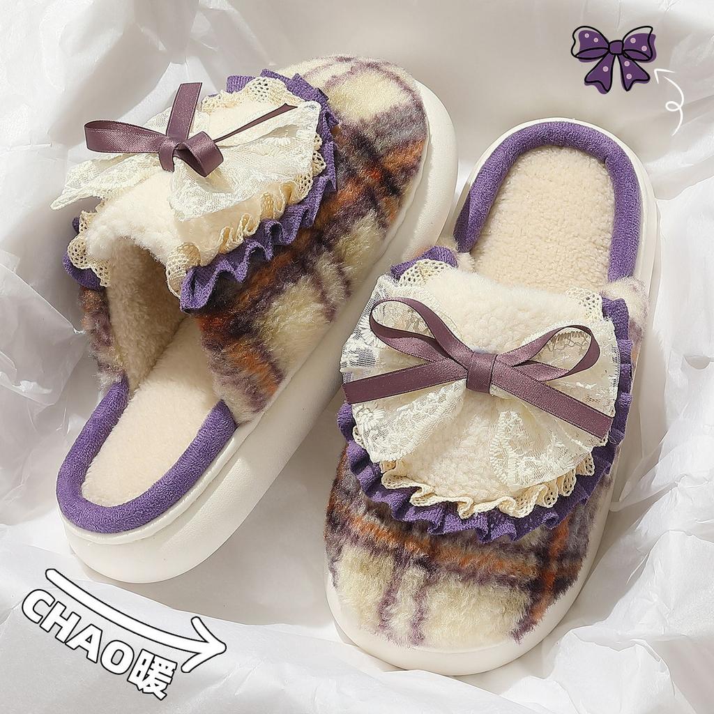 Bow cotton slippers autumn and winter new indoor home non-slip thick-bottomed bag head confinement slippers
