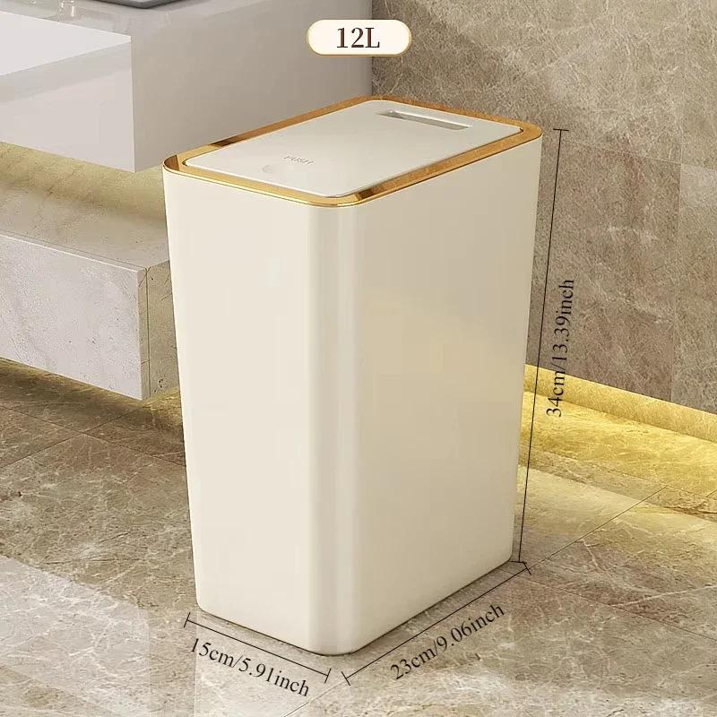 10L/12L Bathroom Trash Can Slim Trash Can with One-Touch Lid Bathroom Kitchen Garbage Bin Plastics Garbage Bin Home Supplies